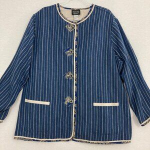Koos Of Course! Blue Striped Linen Blend Artsy Boho Button Jacket size 2X